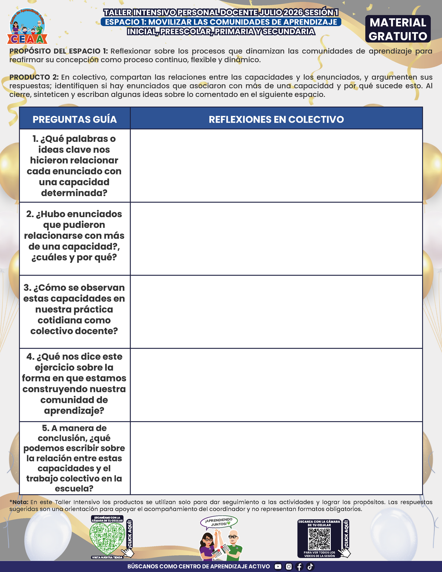Formato de Productos para tu Taller Intensivo Sesión 1 Espacios 1 y 2 Julio 2026 en PDF