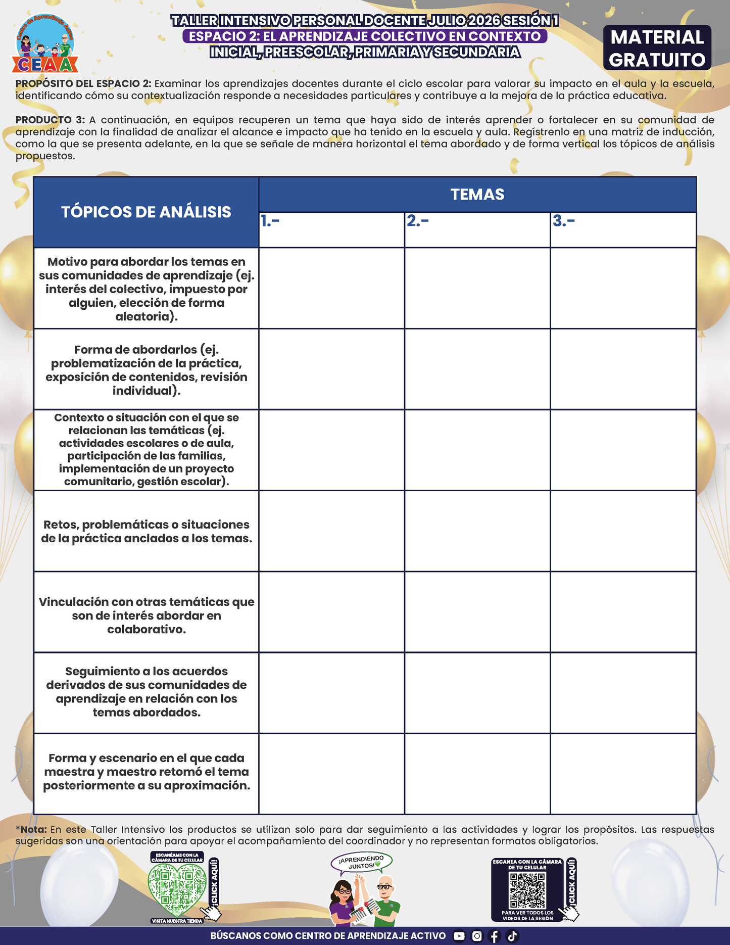 Formato de Productos para tu Taller Intensivo Sesión 1 Espacios 1 y 2 Julio 2026 en PDF