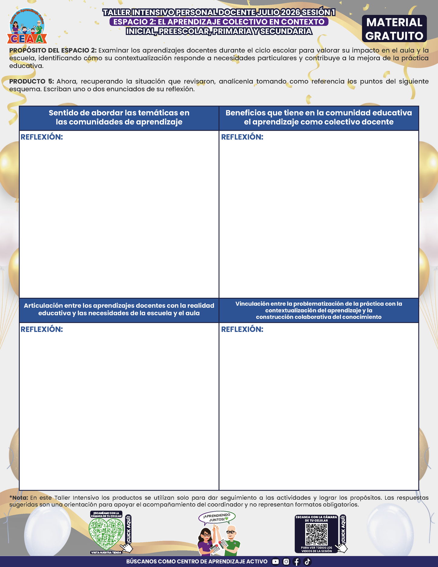 Formato de Productos para tu Taller Intensivo Sesión 1 Espacios 1 y 2 Julio 2026 en PDF