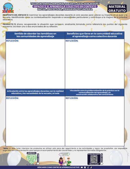Formato de Productos para tu Taller Intensivo Sesión 1 Espacios 1 y 2 Julio 2026 en PDF
