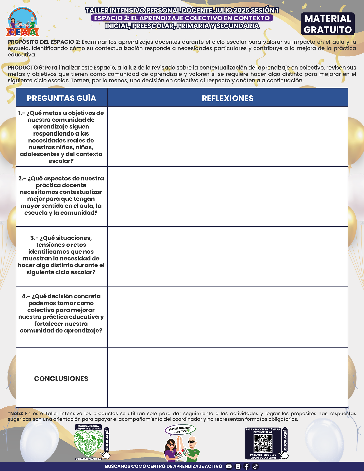 Formato de Productos para tu Taller Intensivo Sesión 1 Espacios 1 y 2 Julio 2026 en PDF