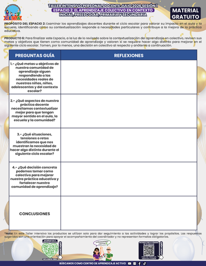 Formato de Productos para tu Taller Intensivo Sesión 1 Espacios 1 y 2 Julio 2026 en PDF
