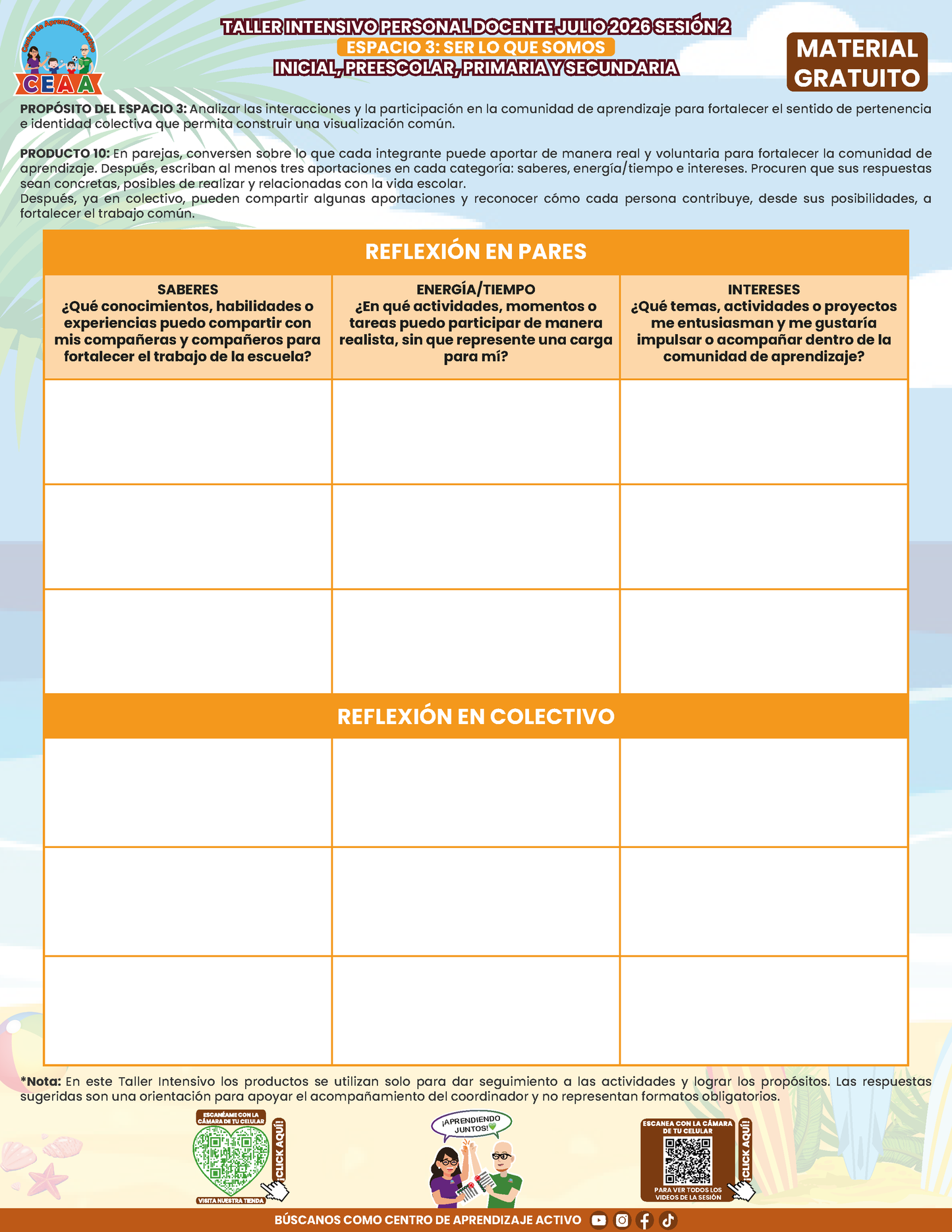 Formato de Productos para tu Taller Intensivo Sesión 2 Espacios 3 y 4 Julio 2026 en PDF