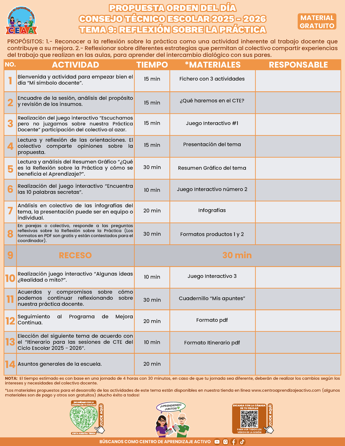 Propuesta Orden del Día Tema 9: REFLEXIÓN SOBRE LA PRÁCTICA en PDF