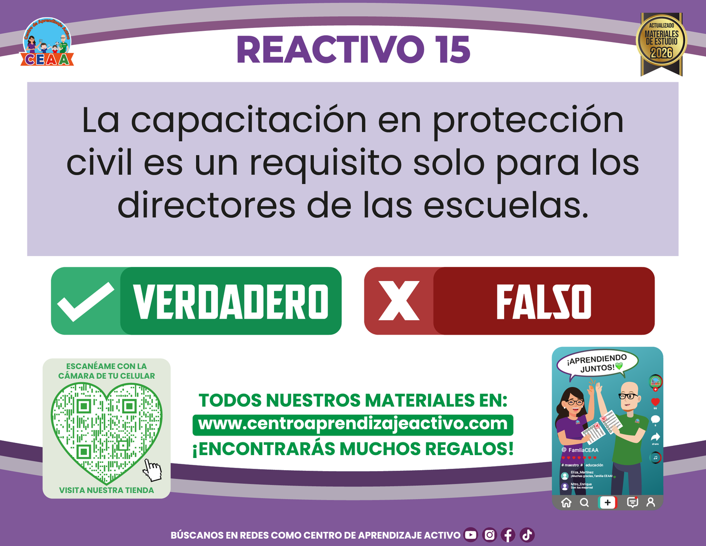 Cuadernillo de Estudio - Protección Civil en las Escuela de Educación Básica - Verdadero o Falso en PDF