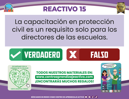 Cuadernillo de Estudio - Protección Civil en las Escuela de Educación Básica - Verdadero o Falso en PDF
