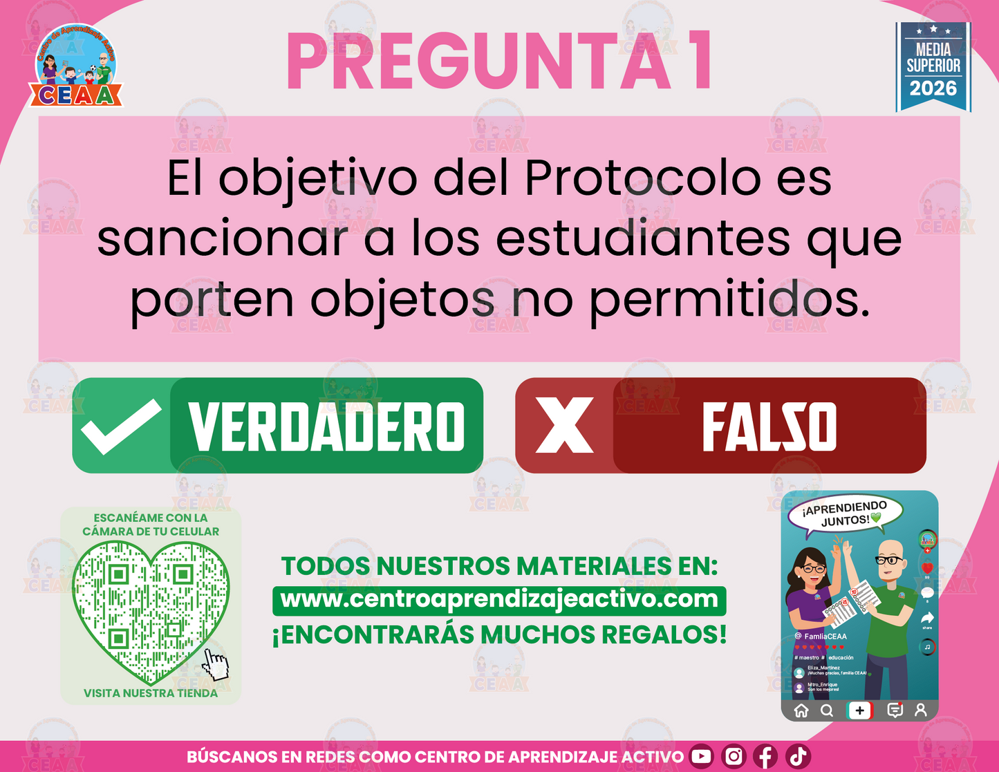 Cuadernillo de Estudio - Protocolo Para La Protección Y Cuidado Del Estudiantado En La Revisión De Útiles Escolares En Los Planteles Federales De Educación Media Superior - Verdadero o Falso - Media Superior