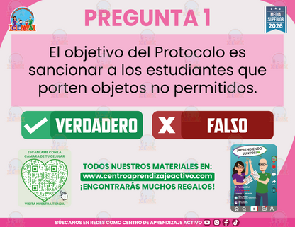 Cuadernillo de Estudio - Protocolo Para La Protección Y Cuidado Del Estudiantado En La Revisión De Útiles Escolares En Los Planteles Federales De Educación Media Superior - Verdadero o Falso - Media Superior