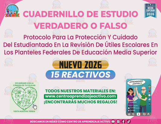 Cuadernillo de Estudio - Protocolo Para La Protección Y Cuidado Del Estudiantado En La Revisión De Útiles Escolares En Los Planteles Federales De Educación Media Superior - Verdadero o Falso - Media Superior