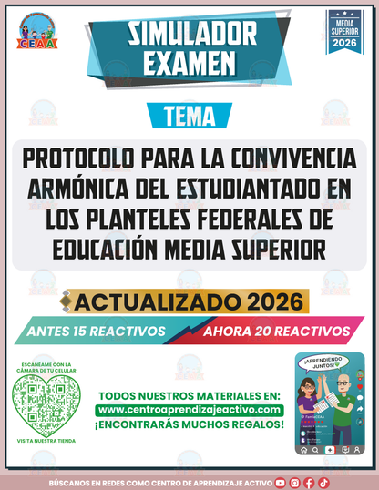 Simulador de Examen - PROTOCOLO PARA LA CONVIVENCIA ARMÓNICA DEL ESTUDIANTADO EN LOS PLANTELES FEDERALES DE EDUCACIÓN MEDIA SUPERIOR - Media Superior
