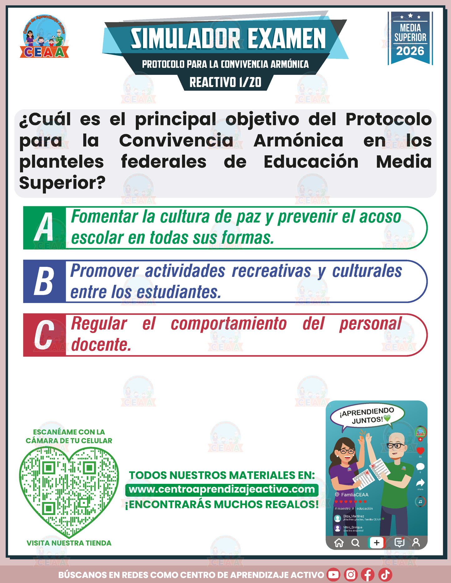 Simulador de Examen - PROTOCOLO PARA LA CONVIVENCIA ARMÓNICA DEL ESTUDIANTADO EN LOS PLANTELES FEDERALES DE EDUCACIÓN MEDIA SUPERIOR - Media Superior