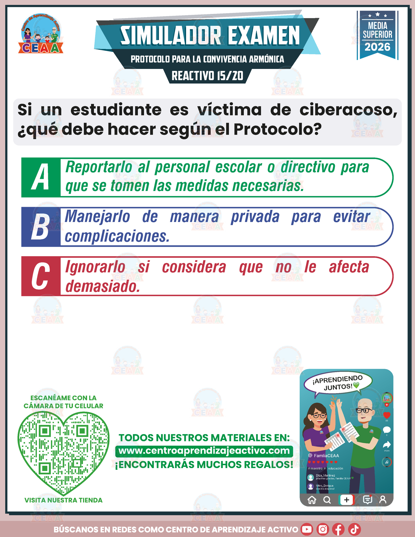 Simulador de Examen - PROTOCOLO PARA LA CONVIVENCIA ARMÓNICA DEL ESTUDIANTADO EN LOS PLANTELES FEDERALES DE EDUCACIÓN MEDIA SUPERIOR - Media Superior