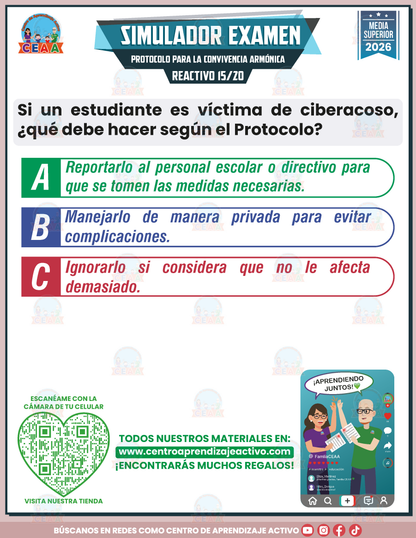 Simulador de Examen - PROTOCOLO PARA LA CONVIVENCIA ARMÓNICA DEL ESTUDIANTADO EN LOS PLANTELES FEDERALES DE EDUCACIÓN MEDIA SUPERIOR - Media Superior