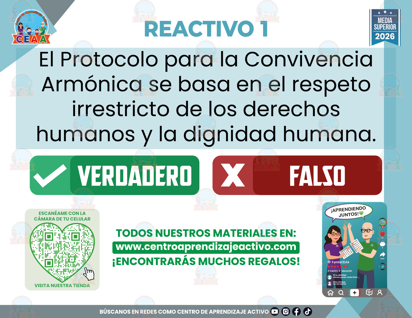 Cuadernillo de Estudio - PROTOCOLO PARA LA CONVIVENCIA ARMÓNICA DEL ESTUDIANTADO EN LOS PLANTELES FEDERALES DE EMS - Verdadero o Falso - Media Superior