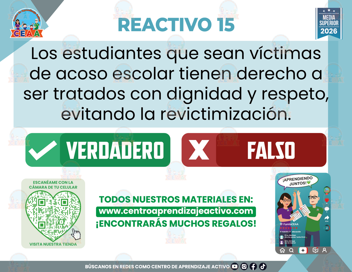 Cuadernillo de Estudio - PROTOCOLO PARA LA CONVIVENCIA ARMÓNICA DEL ESTUDIANTADO EN LOS PLANTELES FEDERALES DE EMS - Verdadero o Falso - Media Superior