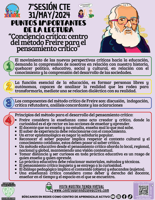 PUNTOS IMPORTANTESDE LA LECTURA“ Conciencia crítica: centro del método Freire para el pensamiento crítico”