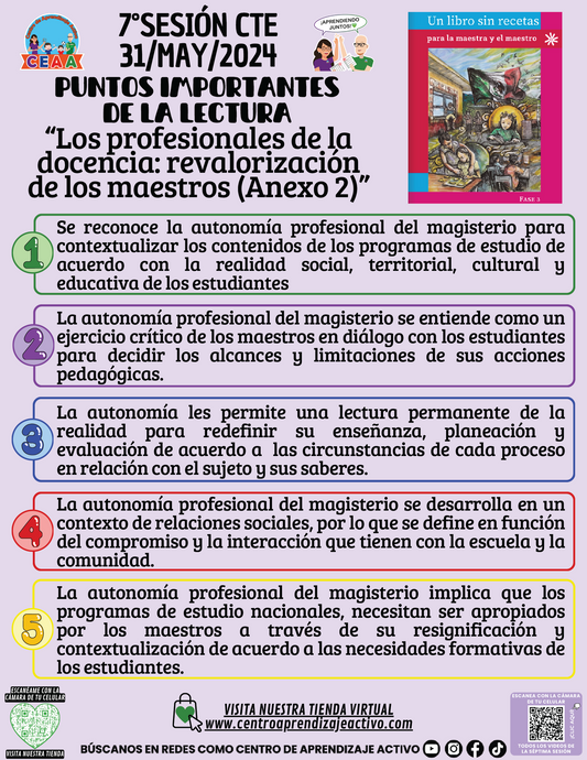 PUNTOS IMPORTANTES DE LA LECTURA - Los profesionales de la docencia: revalorización de los maestros (Anexo 2)