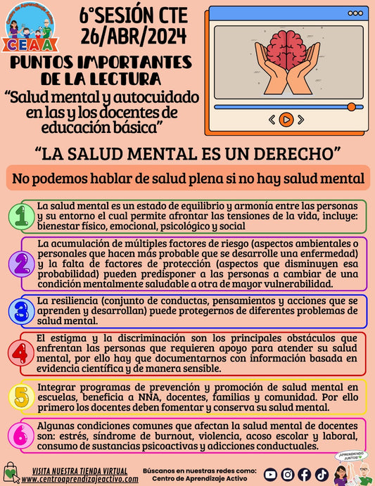 Puntos Importantes de la Lectura "Salud Mental y Autocuidado en las y los Docentes de Educación Básica"