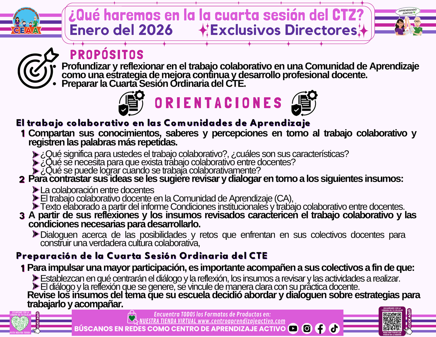 Infografía ¿Qué haremos en la 4° Sesión CTE? Directivos y Supervisores Enero 2026