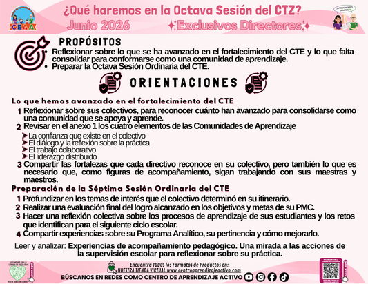 Infografía ¿Qué haremos en la 8° Sesión CTZ? Directivos y Supervisores Junio 2026