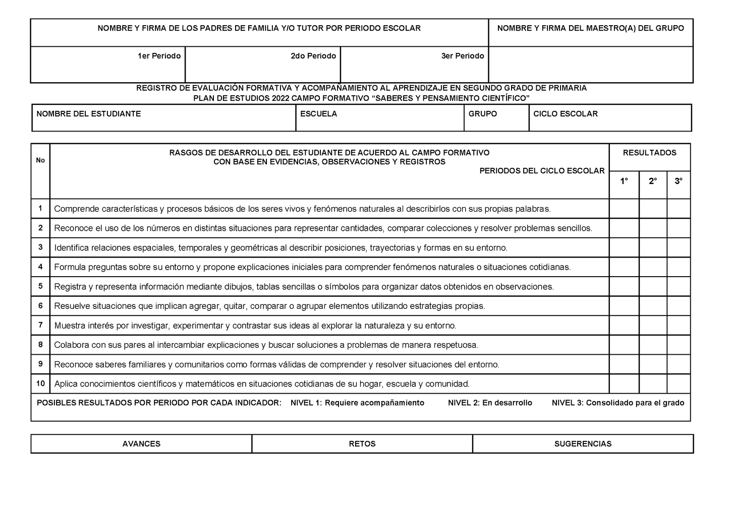 REGISTRO DE EVALUACIÓN FORMATIVA Y ACOMPAÑAMIENTO AL APRENDIZAJE EN SEGUNDO GRADO DE PRIMARIA (Editable en Word)
