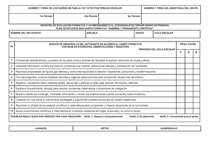 REGISTRO DE EVALUACIÓN FORMATIVA Y ACOMPAÑAMIENTO AL APRENDIZAJE EN TERCER GRADO DE PRIMARIA (Editable en Word)