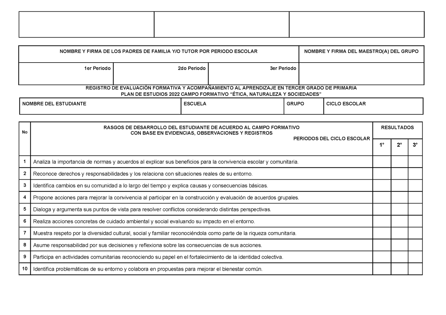 REGISTRO DE EVALUACIÓN FORMATIVA Y ACOMPAÑAMIENTO AL APRENDIZAJE EN TERCER GRADO DE PRIMARIA (Editable en Word)