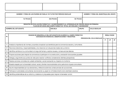REGISTRO DE EVALUACIÓN FORMATIVA Y ACOMPAÑAMIENTO AL APRENDIZAJE EN TERCER GRADO DE PRIMARIA (Editable en Word)