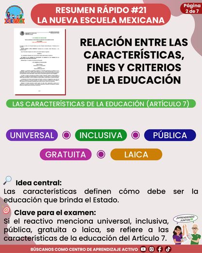 Resumen Rápido #21: RELACIÓN ENTRE LAS CARACTERÍSTICAS, FINES Y CRITERIOS DE LA EDUCACIÓN