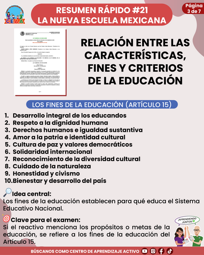 Resumen Rápido #21: RELACIÓN ENTRE LAS CARACTERÍSTICAS, FINES Y CRITERIOS DE LA EDUCACIÓN
