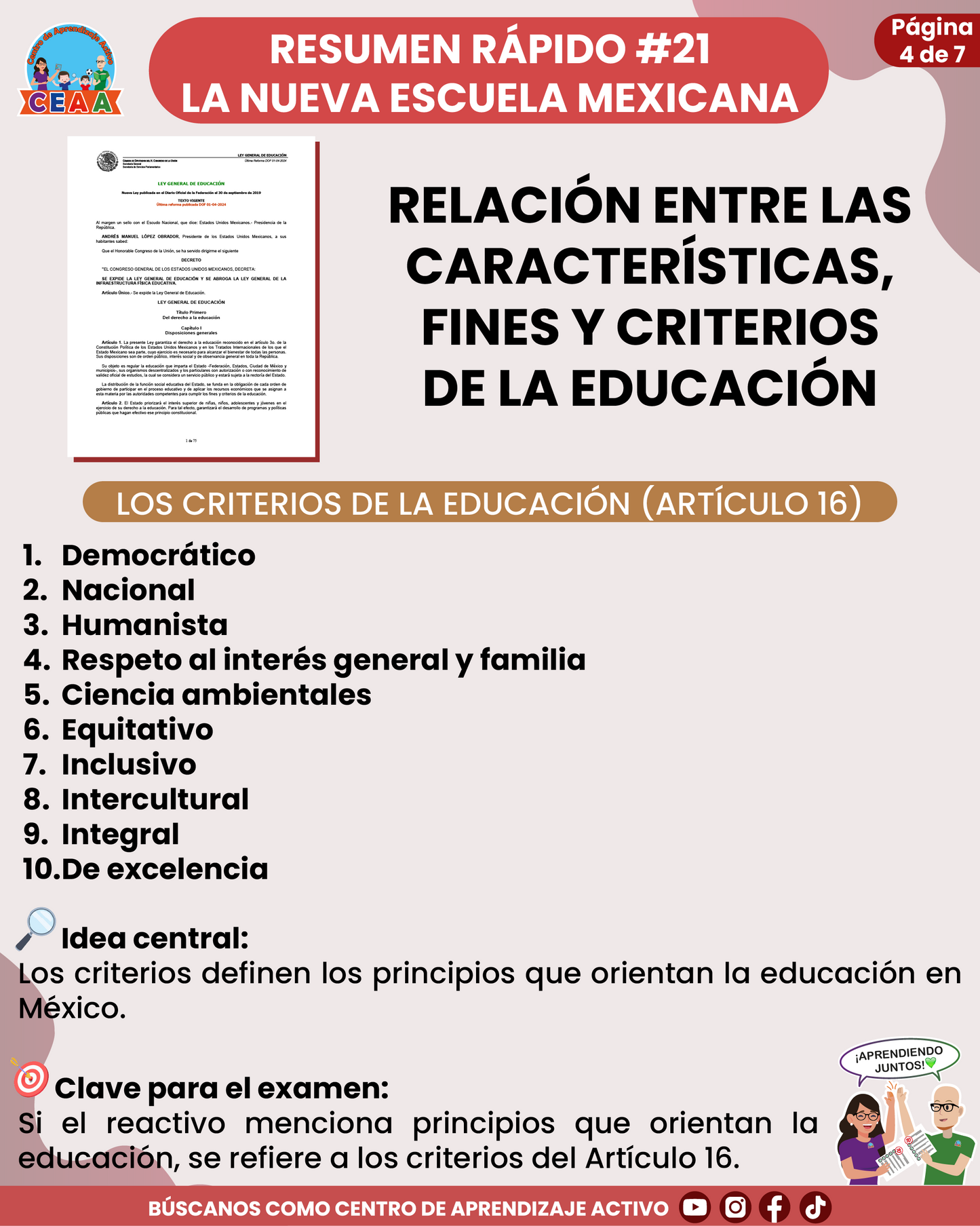 Resumen Rápido #21: RELACIÓN ENTRE LAS CARACTERÍSTICAS, FINES Y CRITERIOS DE LA EDUCACIÓN