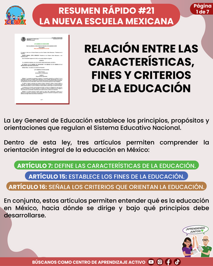 Resumen Rápido #21: RELACIÓN ENTRE LAS CARACTERÍSTICAS, FINES Y CRITERIOS DE LA EDUCACIÓN
