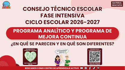 Resumen: CONSEJO CONSEJO TÉCNICO ESCOLAR FASE INTENSIVA CICLO ESCOLAR 2026-2027 - PROGRAMA ANALÍTICO Y PROGRAMA DE MEJORA CONTINUA - ¿EN QUÉ SE PARECEN Y EN QUÉ SON DIFERENTES? en PDF