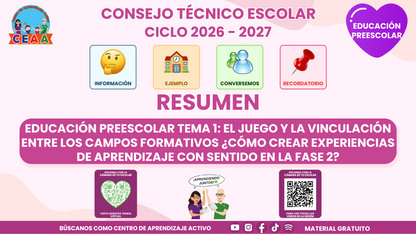 Resumen CTE del Tema 1 Educación Preescolar: EL JUEGO Y LA VINCULACIÓN ENTRE LOS CAMPOS FORMATIVOS ¿CÓMO CREAR EXPERIENCIAS DE APRENDIZAJE CON SENTIDO EN LA FASE 2? en PDF
