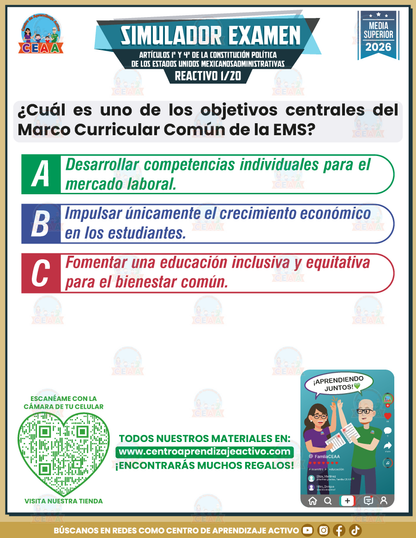 Simulador de Examen - REDISEÑO DEL MARCO CURRICULAR COMÚN DE LA EDUCACIÓN MEDIA SUPERIOR (MCCEMS) - Media Superior