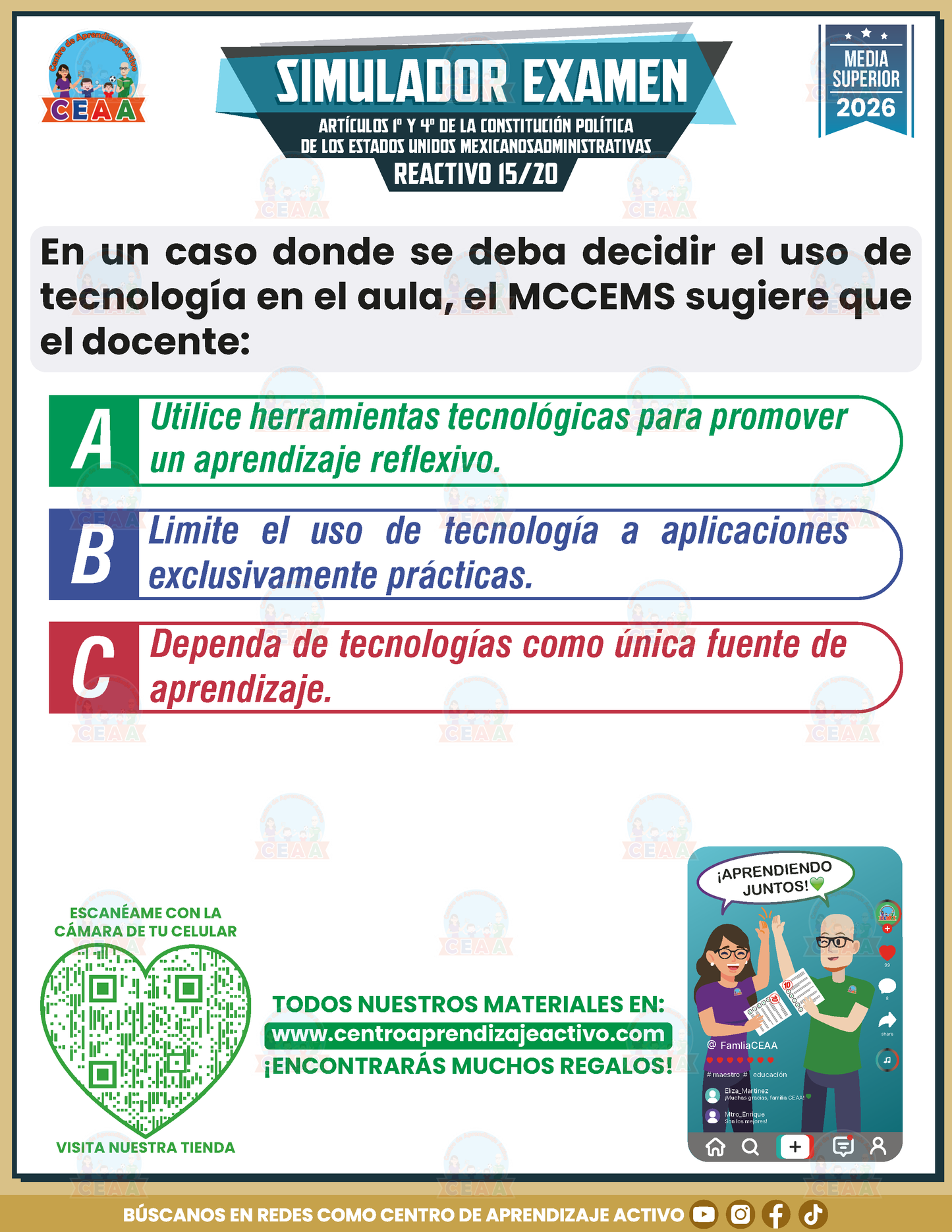 Simulador de Examen - REDISEÑO DEL MARCO CURRICULAR COMÚN DE LA EDUCACIÓN MEDIA SUPERIOR (MCCEMS) - Media Superior