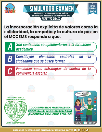 Simulador de Examen - REDISEÑO DEL MARCO CURRICULAR COMÚN DE LA EDUCACIÓN MEDIA SUPERIOR (MCCEMS) - Media Superior
