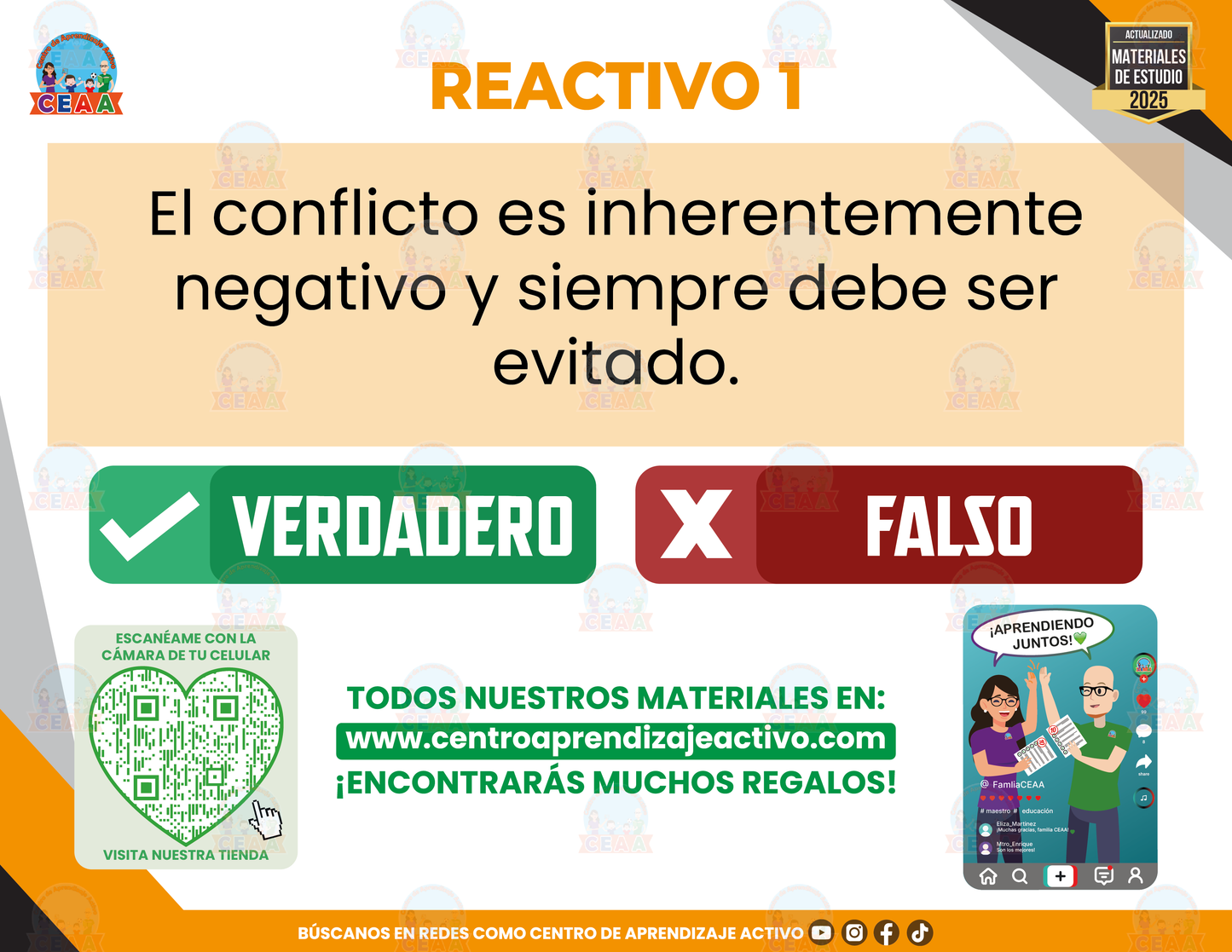 Cuadernillo de Estudios - Resolución de Conflictos en los Centros Escolares-El conflicto - Verdadero o Falso