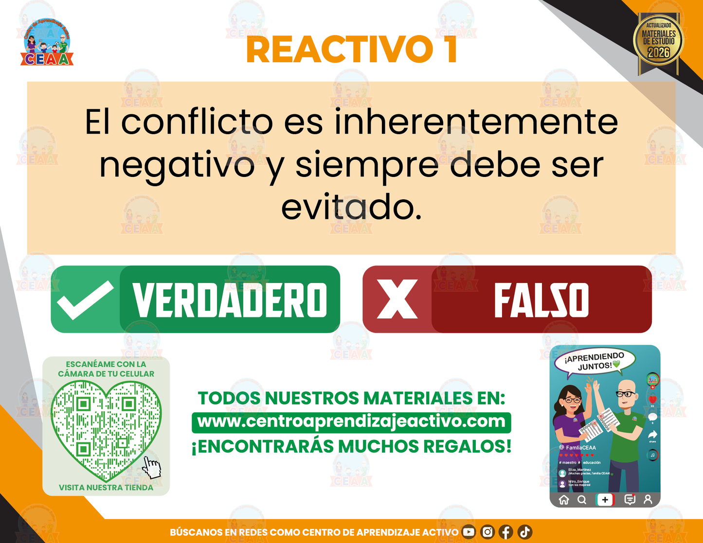 Cuadernillo de Estudios - Resolución de Conflictos en los Centros Escolares - El conflicto - Verdadero o Falso en PDF