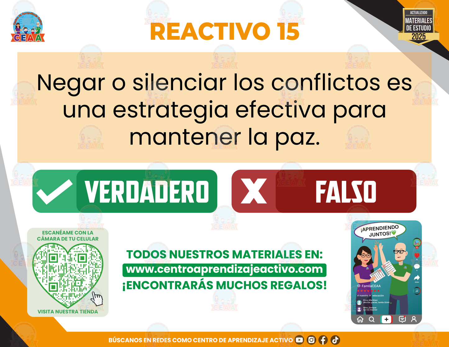 Cuadernillo de Estudios - Resolución de Conflictos en los Centros Escolares-El conflicto - Verdadero o Falso