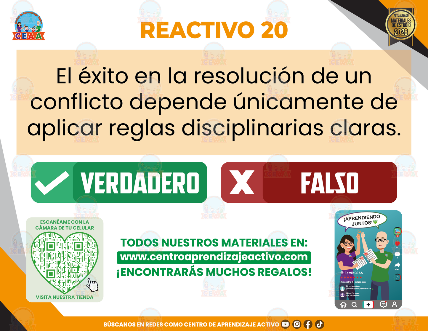 Cuadernillo de Estudios - Resolución de Conflictos en los Centros Escolares - El conflicto - Verdadero o Falso en PDF