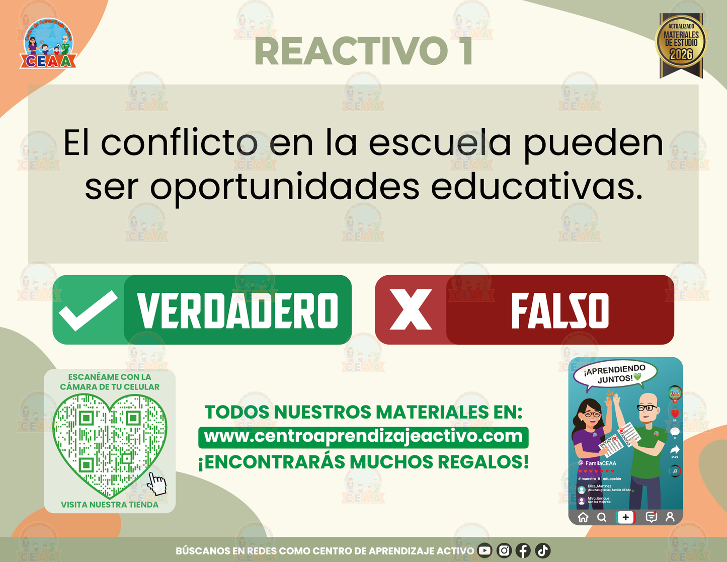 Cuadernillo de Estudios - Resolución de Conflictos en los Centros Escolares - El conflicto en la escuela - Verdadero o Falso en PDF