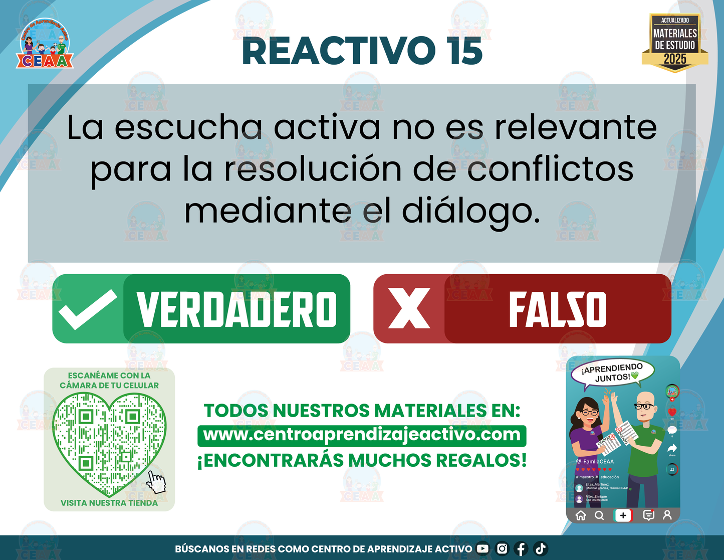 Cuadernillo de Estudio - Resolución de Conflictos en los Centros Escolares-Técnicas para la resolución pacífica - Verdadero o Falso