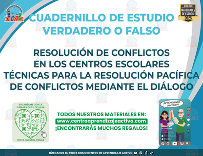 Cuadernillo de Estudio - Resolución de Conflictos en los Centros Escolares-Técnicas para la resolución pacífica - Verdadero o Falso