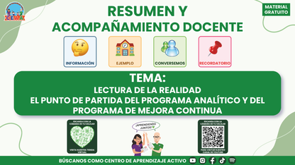 RESUMEN Y ACOMPAÑAMIENTO DOCENTE TEMA: LECTURA DE LA REALIDAD EL PUNTO DE PARTIDA DEL PROGRAMA ANALÍTICO Y DEL PROGRAMA DE MEJORA CONTINUA en PDF