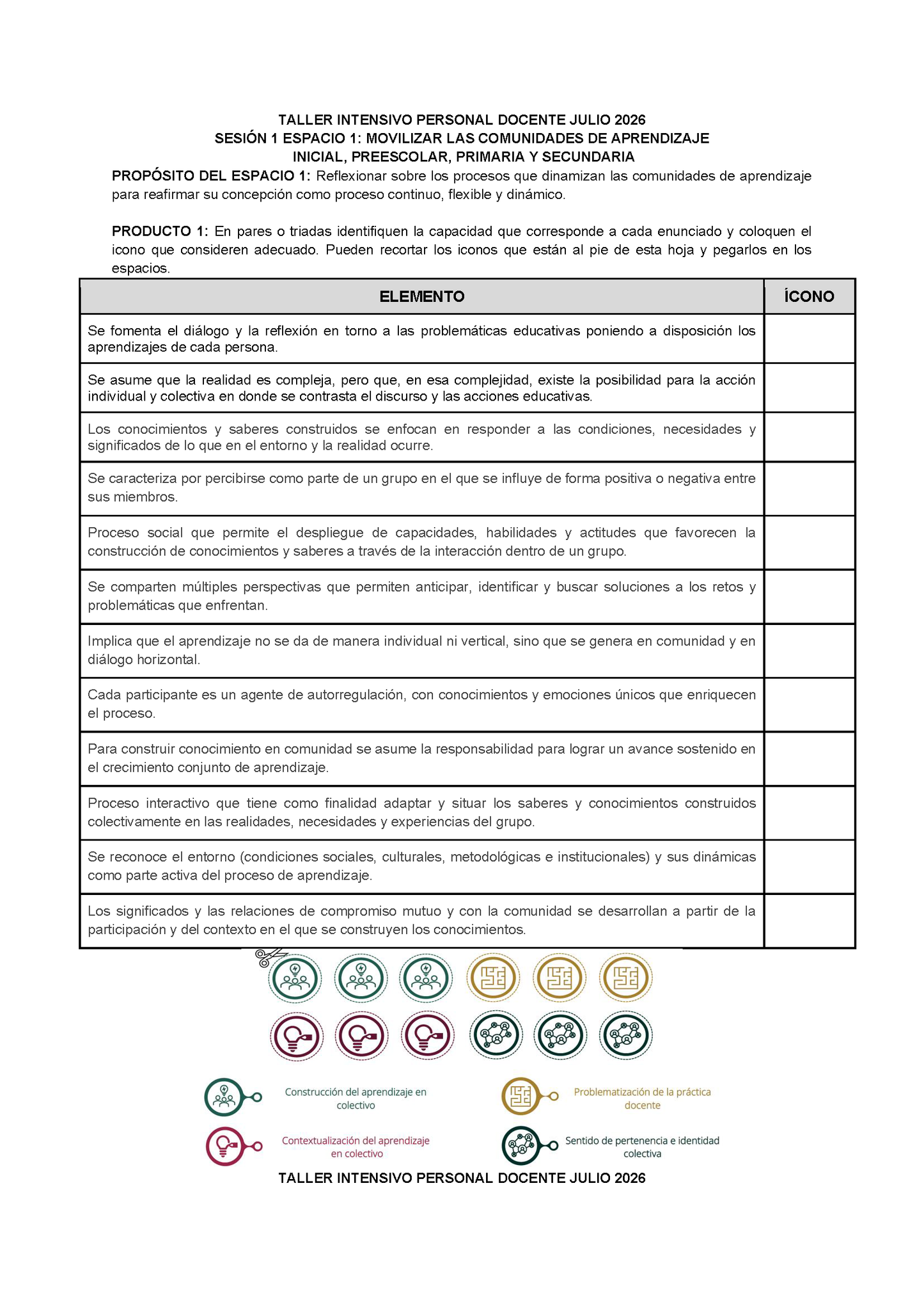 Formato de Productos para tu Taller Intensivo Sesión 1 Espacios 1 y 2 Julio 2026 editable en Word