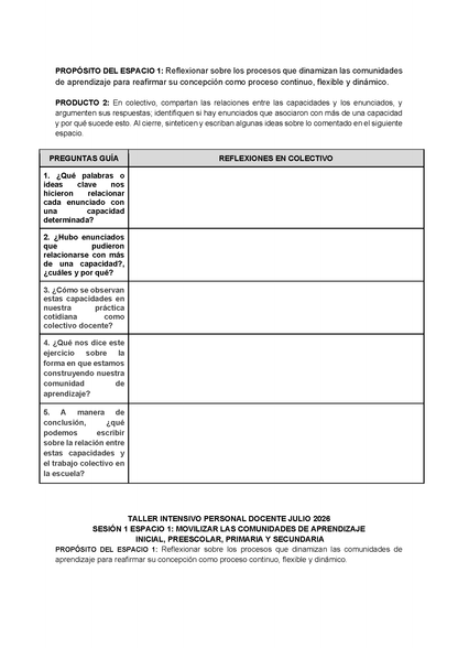 Formato de Productos para tu Taller Intensivo Sesión 1 Espacios 1 y 2 Julio 2026 editable en Word
