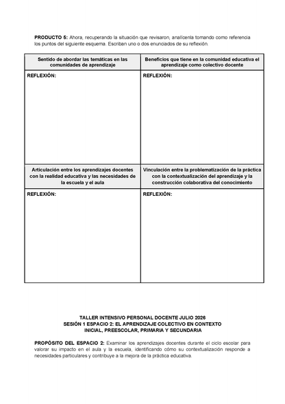 Formato de Productos para tu Taller Intensivo Sesión 1 Espacios 1 y 2 Julio 2026 editable en Word