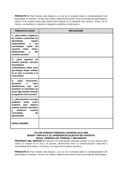 Formato de Productos para tu Taller Intensivo Sesión 1 Espacios 1 y 2 Julio 2026 editable en Word