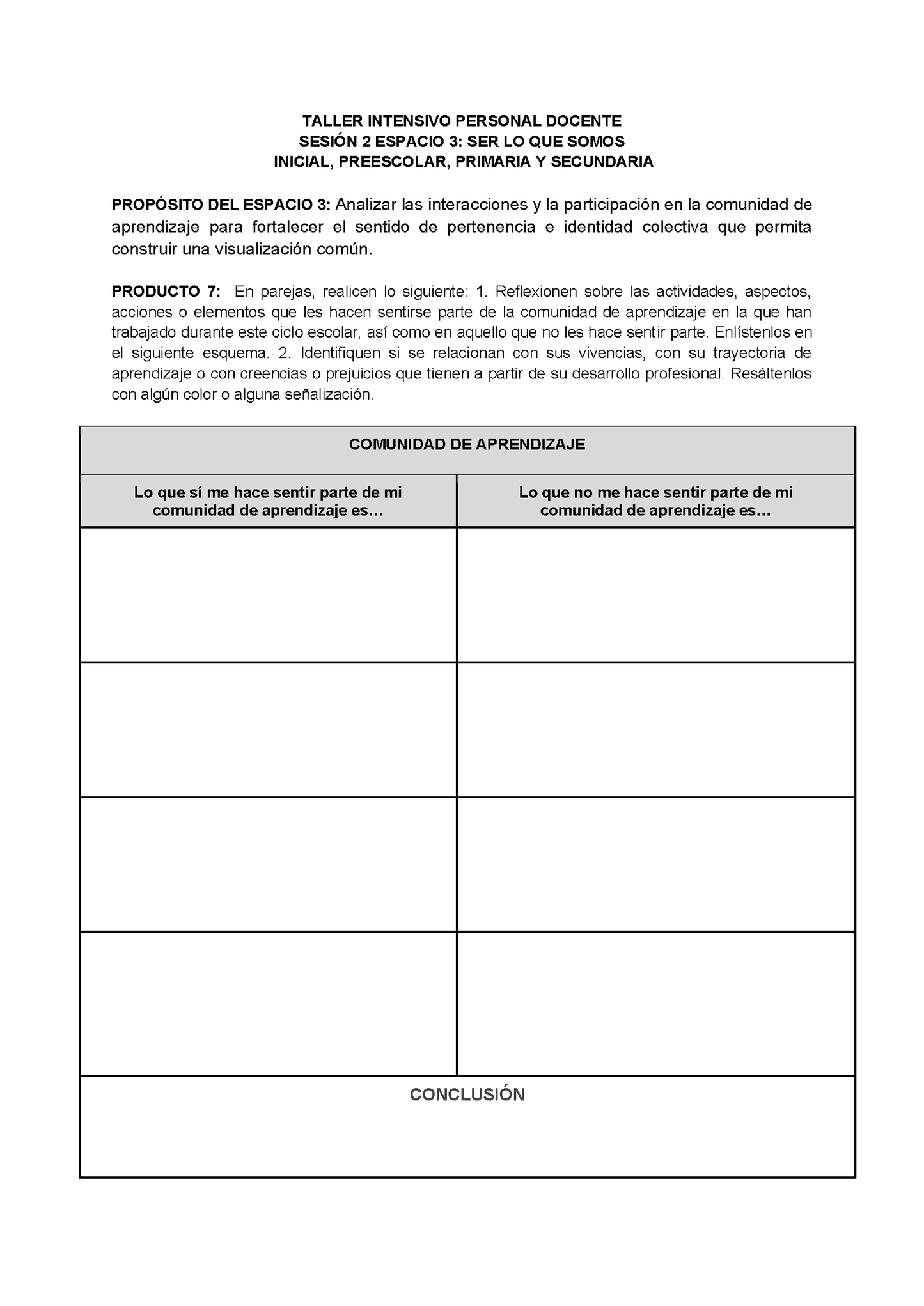 Formato de Productos para tu Taller Intensivo Sesión 2 Espacios 3 y 4 Julio 2026 editable en Word